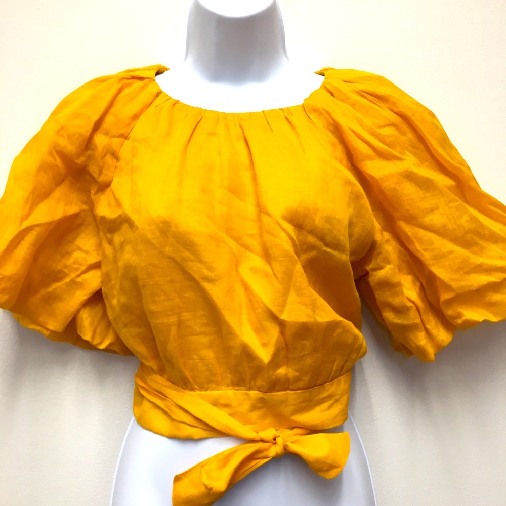 Banana Republic Puff Sleeve Cropped Blouse Small Orange 100% Rumi Cotton Cut Out